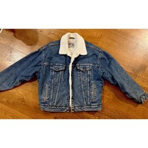 AMAZING Vintage Levi's Sherpa Lined Denim Trucker Jacket Lg Made In USA 80'